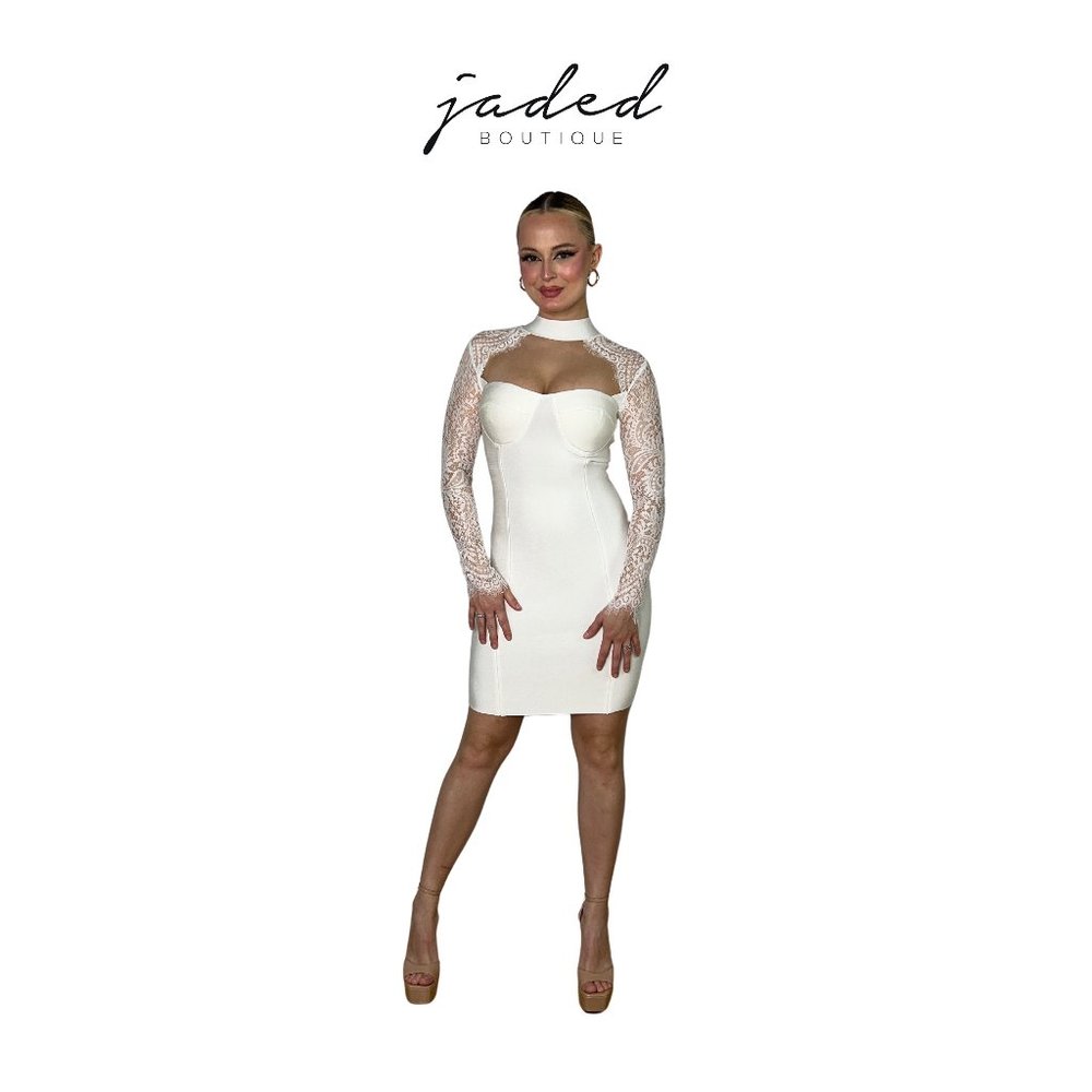 White Long Sleeve Bandage Dress